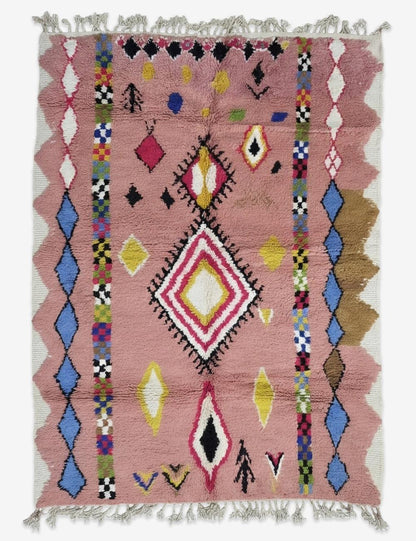 Pink Diamond Handwoven Berber Wool Rug 9.6 x 6.8 ft / 293 x 210 cm