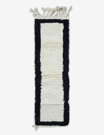 Handwoven Moroccan Wool Hallway Runner Black Border 6.3 x 1.77 ft / 193 x 54 cm