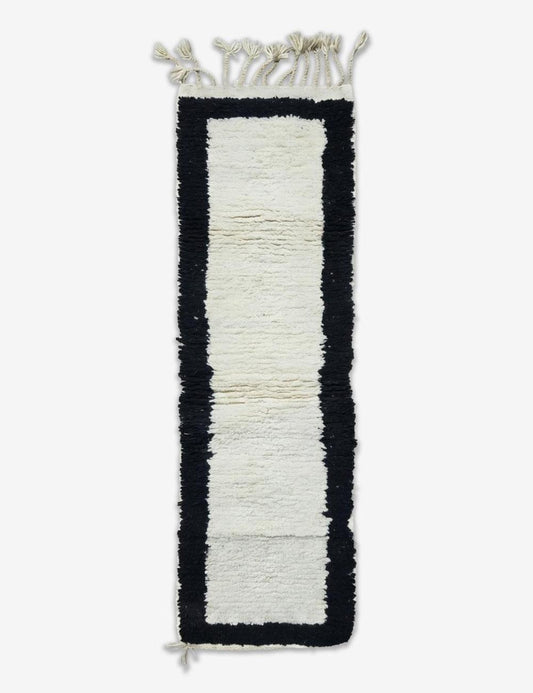 Handwoven Moroccan Wool Hallway Runner Black Border 6.3 x 1.77 ft / 193 x 54 cm