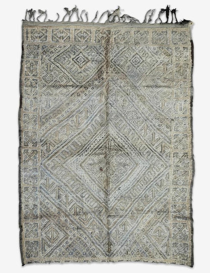 Vintage Beni M'Guild Faded Grey Nested Diamond Medallion Handwoven Wool Rug 10.5 x 6.96 ft / 320 x 212 cm