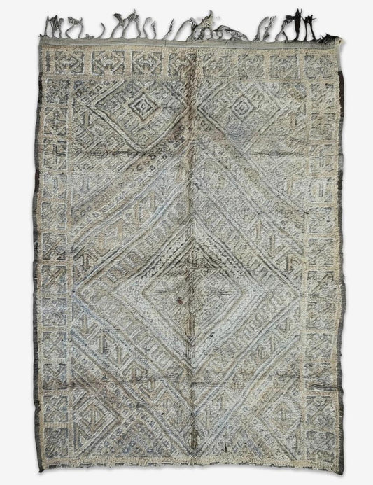 Vintage Beni M'Guild Faded Grey Nested Diamond Medallion Handwoven Wool Rug 10.5 x 6.96 ft / 320 x 212 cm