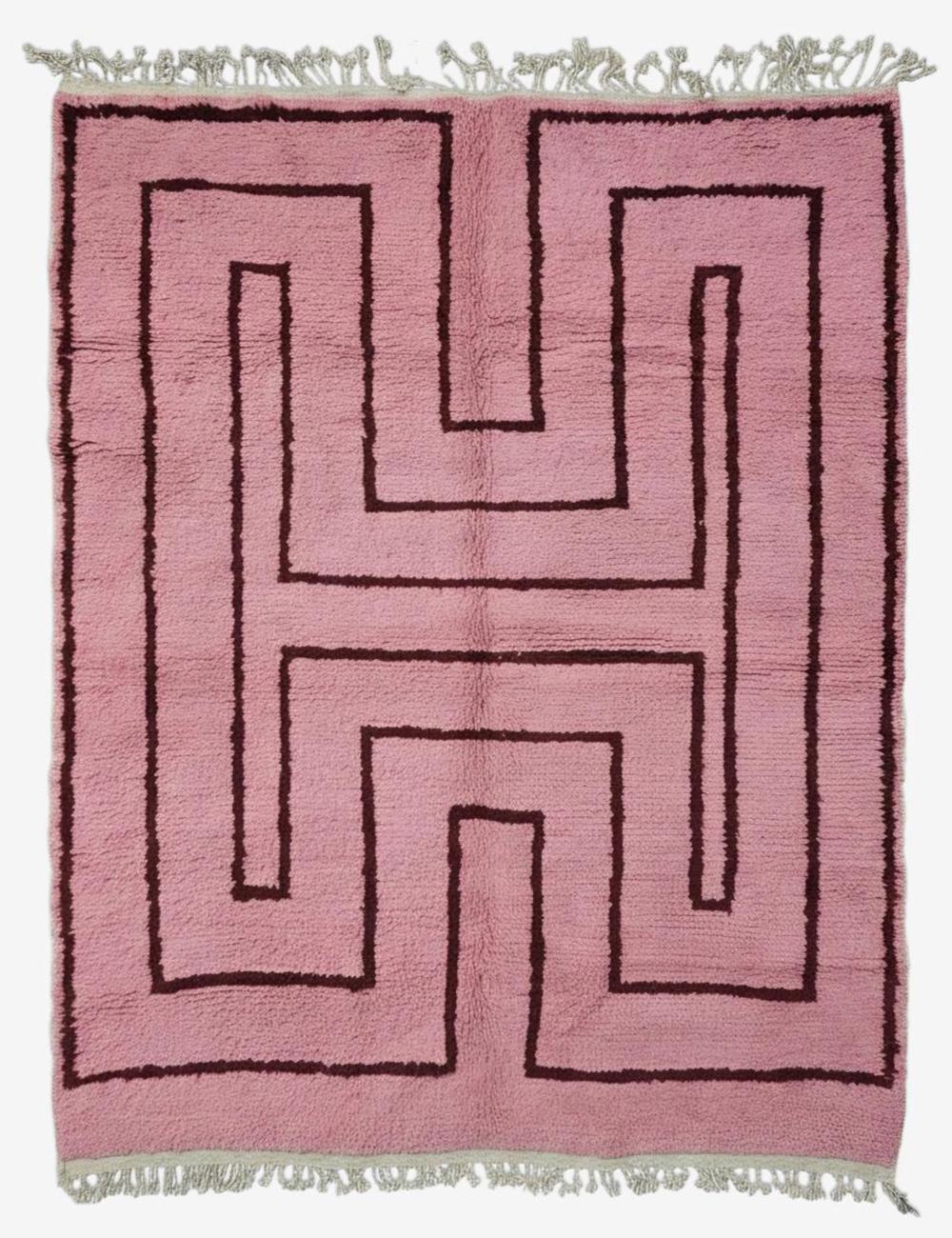 Pink Contemporary Wool Rug 9.7 x 8 ft / 297 x 246 cm