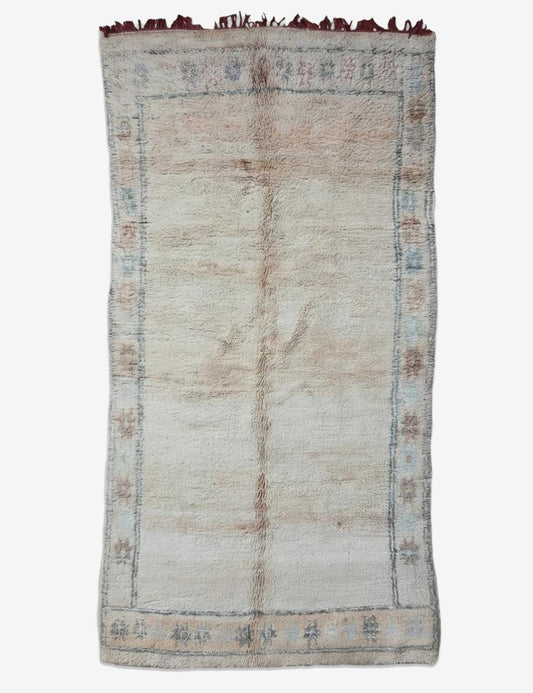 Undyed Ivory Floral Border Vintage Boujad Wool Rug 11.8 x 5.58 ft / 360 x 170 cm