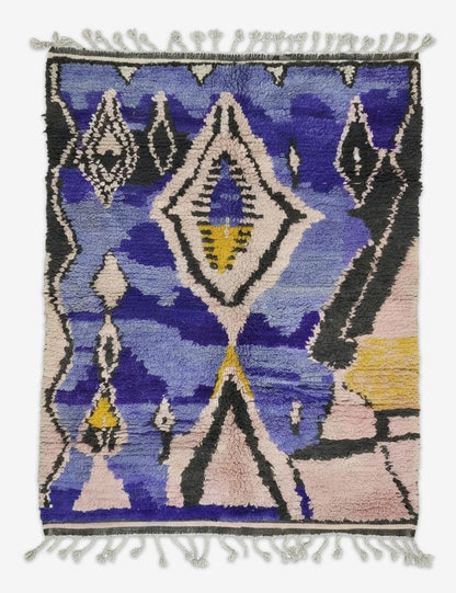 Blue Violet Diamond Medallion Boujad Wool Rug 9.3 x 6.89 ft / 282 x 210 cm