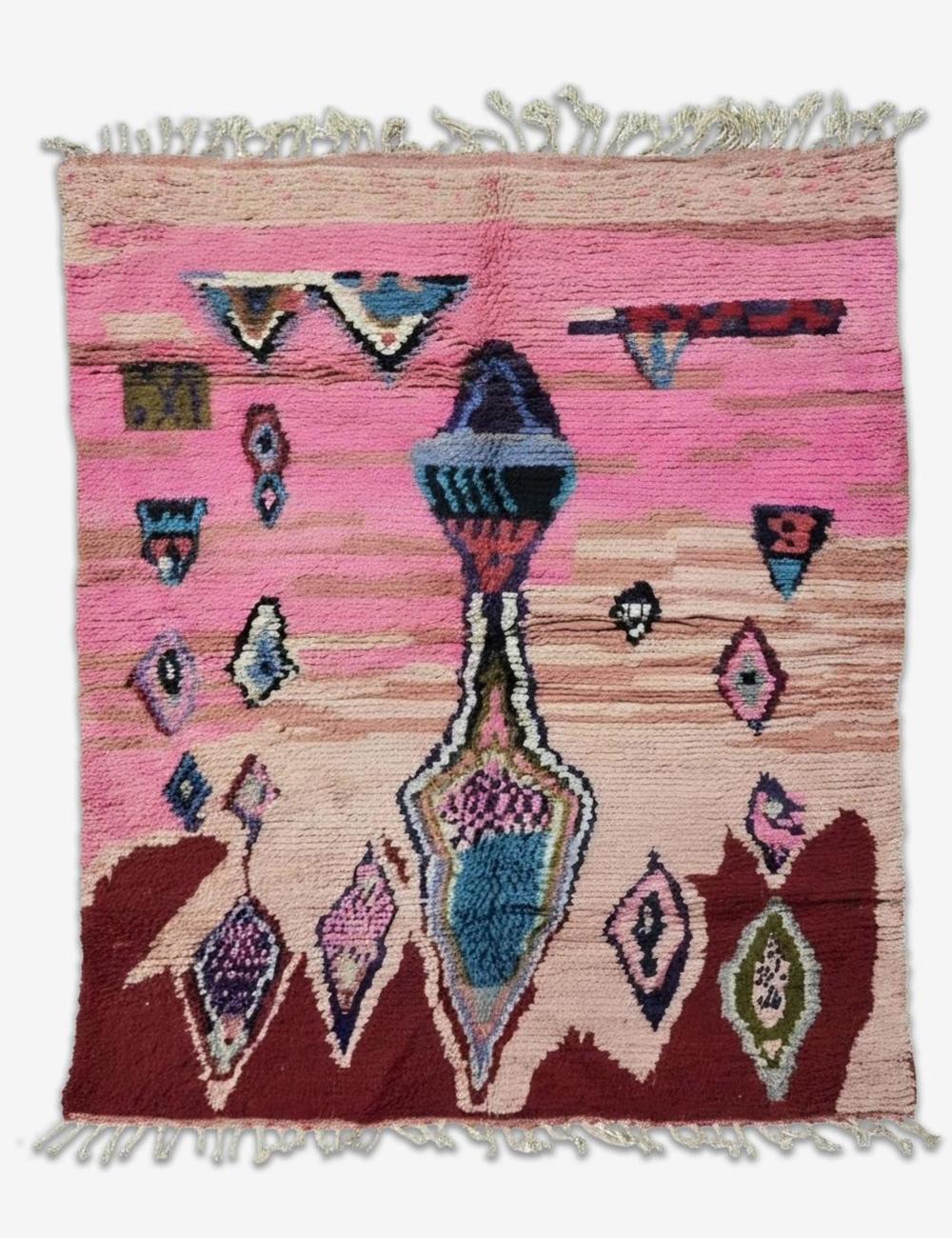 Abstract Pink Moroccan Wool Rug 9 x 6.9 ft / 274 x 212 cm