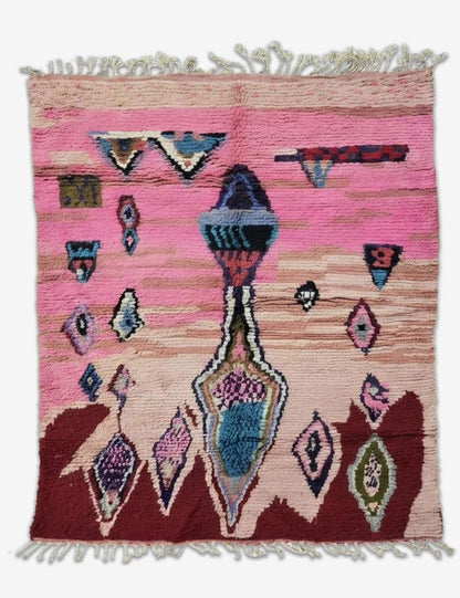 Abstract Pink Moroccan Wool Rug 9 x 6.9 ft / 274 x 212 cm