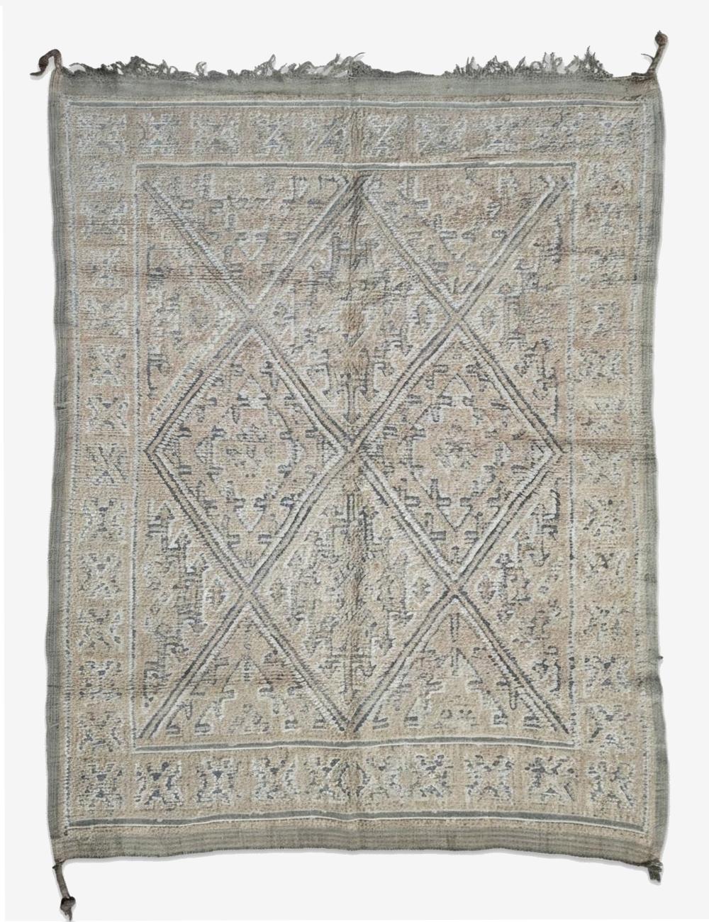 Diamond Lattice Tribal Motif Vintage Beni M'Guild Wool Rug 6.1 x 5.58 ft / 186 x 270 cm