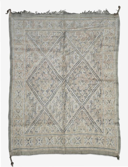 Diamond Lattice Tribal Motif Vintage Beni M'Guild Wool Rug 6.1 x 5.58 ft / 186 x 270 cm