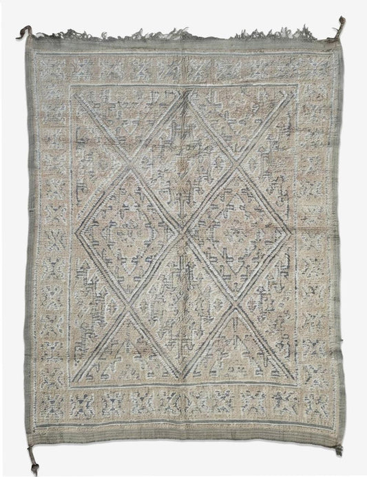 Flatwoven Diamond Lattice Tribal Motif Vintage Beni M'Guild Wool Rug 6.1 x 5.58 ft / 186 x 270 cm