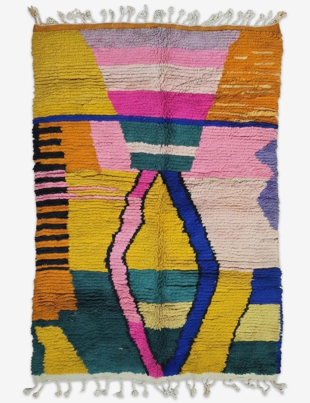 Mustard Magenta Teal Color Block Boujad Wool Rug 9.8 x 6.56 ft / 300 x 200 cm