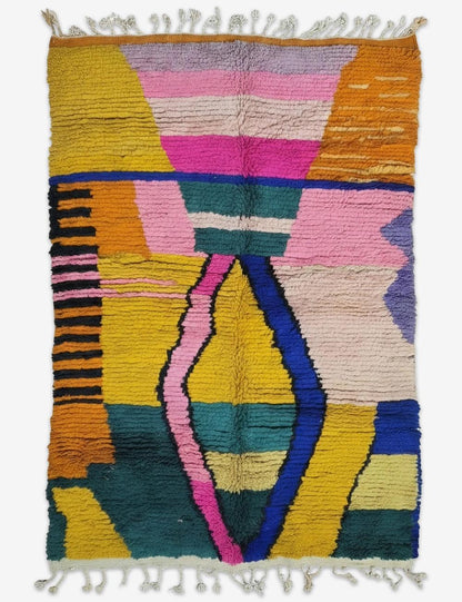 Mustard Magenta Teal Color Block Boujad Wool Rug 9.8 x 6.56 ft / 300 x 200 cm