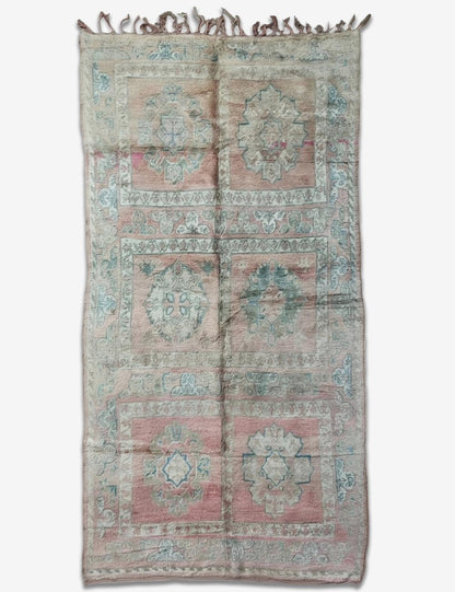 Vintage Middle Atlas Dusty Rose Six Rosette Medallion Handwoven Wool Rug 12.3 x 6.1 ft / 376 x 186 cm