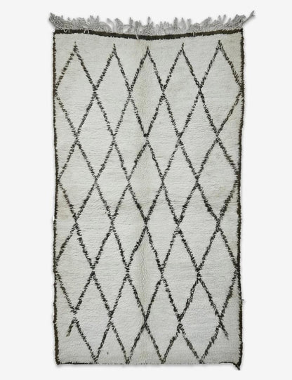Diamond Lattice Vintage Beni Ourain Wool Rug 9.3 x 5.25 ft / 282 x 160 cm