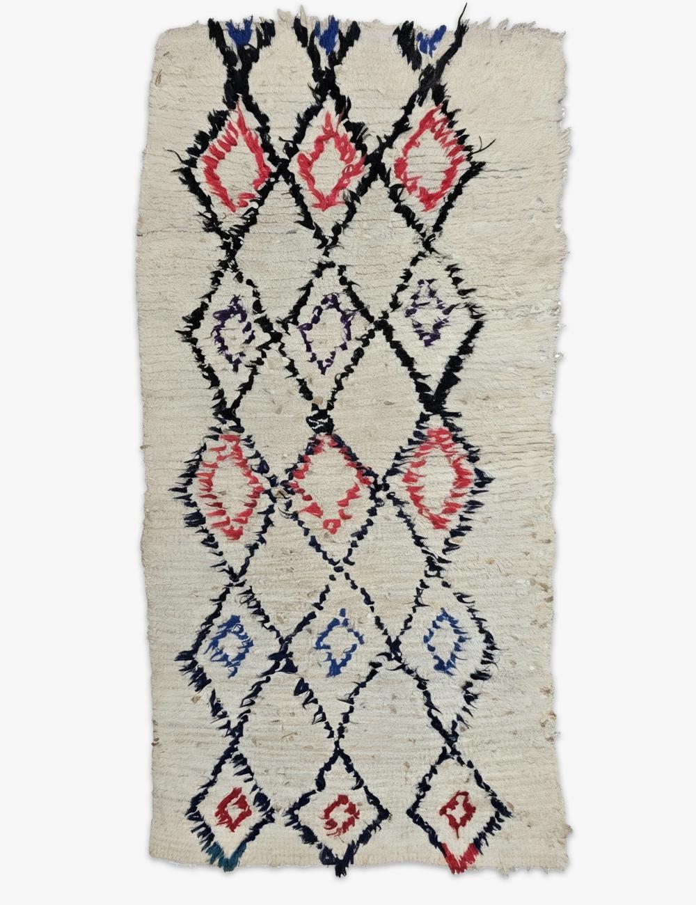 Beige Geometric Moroccan Runner Rug 5.9 x 2.66 ft / 180 x 81 cm