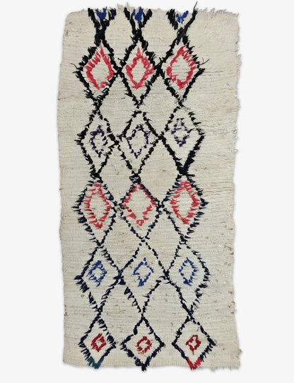 Beige Geometric Moroccan Runner Rug 5.9 x 2.66 ft / 180 x 81 cm