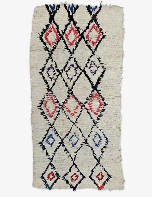 Beige Geometric Moroccan Runner Rug 5.9 x 2.66 ft / 180 x 81 cm