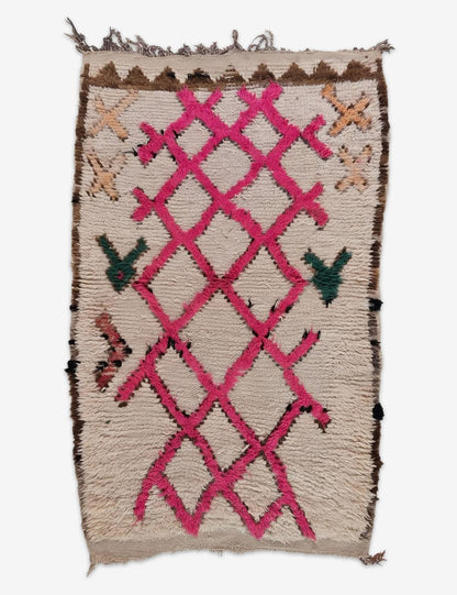 Vintage Moroccan Beige and Pink Azilal Rug 5.4 x 3.28 ft / 165 x 100 cm