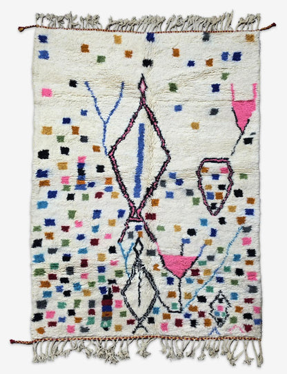 Ivory Confetti Dot Diamond Motif Modern Boujad Wool Rug 10.2 x 6.5 ft / 312 x 198 cm