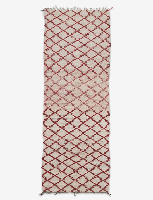 Vintage Red and Beige Azilal Runner 6.7 x 2.33 ft / 204 x 71 cm