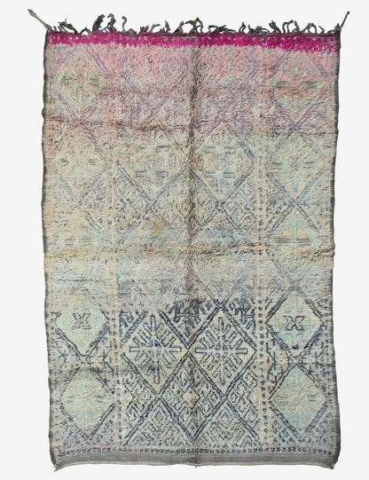 Vintage Beni M'Guild Navy Magenta Diamond Lattice Band Handwoven Wool Rug 9.8 x 6.46 ft / 300 x 197 cm