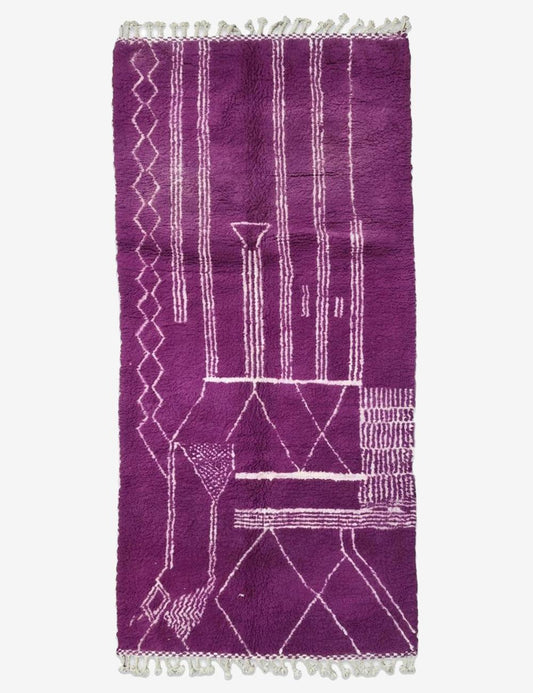 Magenta Freehand Linework Modern Boujad Wool Rug 10.1 x 4.79 ft / 308 x 146 cm