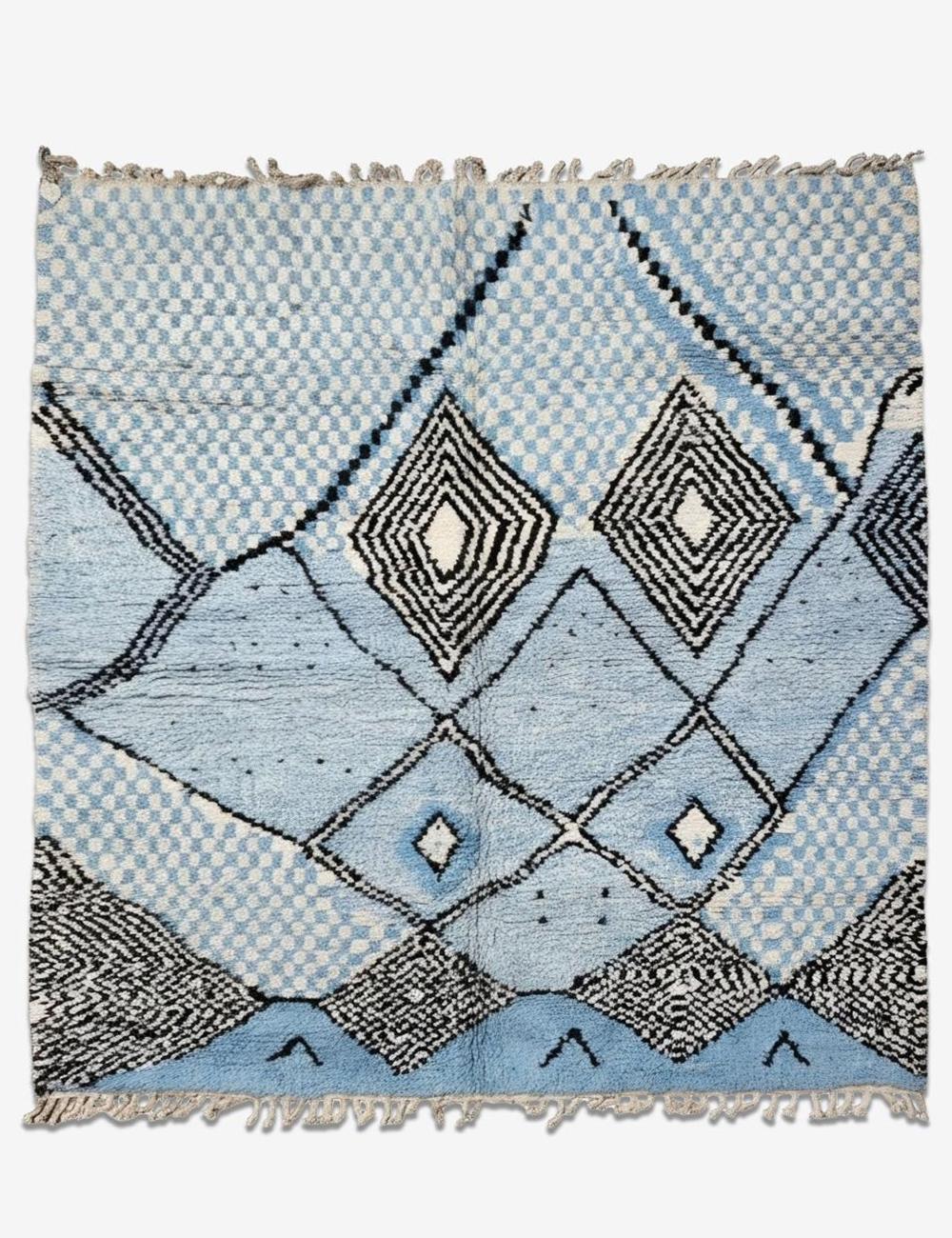 Blue Graphic Diamond Wool Rug 9.7 x 8.5 ft / 295 x 261 cm