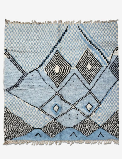 Blue Graphic Diamond Wool Rug 9.7 x 8.5 ft / 295 x 261 cm
