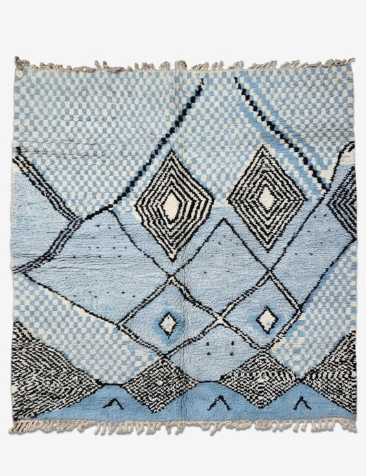 Blue Graphic Diamond Wool Rug 9.7 x 8.5 ft / 295 x 261 cm