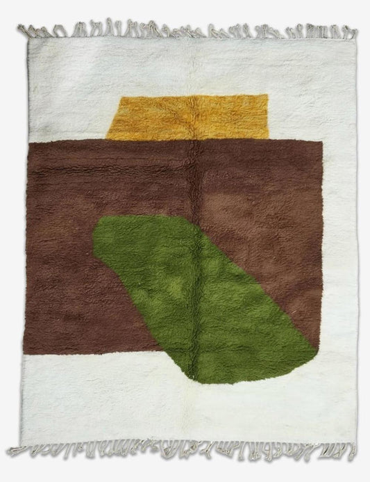 Handwoven Boujad Wool Rug Brown Olive Block 10.1 x 8.07 ft / 307 x 246 cm