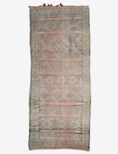 Handwoven Flatweave Vintage Rug 14.2 x 5.8 ft / 434 x 177 cm