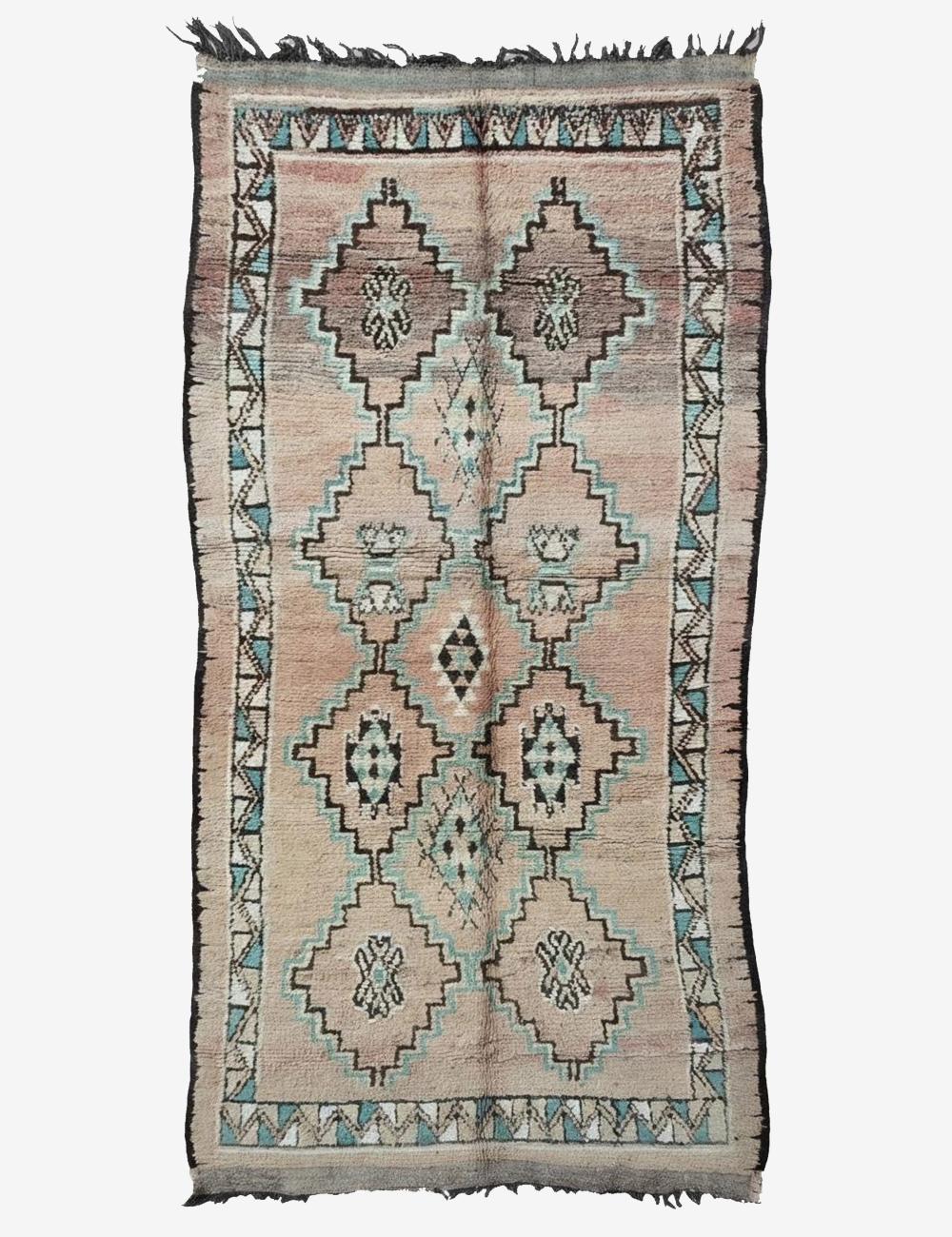 Vintage Middle Atlas Faded Peach Teal Stepped Diamond Medallion Handwoven Wool Rug 11.7 x 5.31 ft / 358 x 162 cm