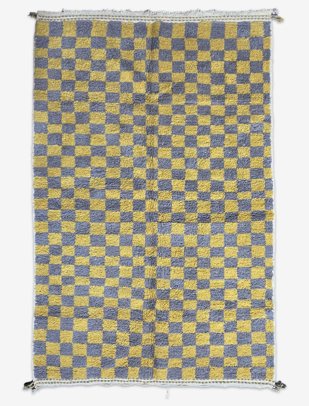Mustard Yellow Grey Checkerboard Boujad Wool Rug 9.7 x 6.56 ft / 297 x 200 cm