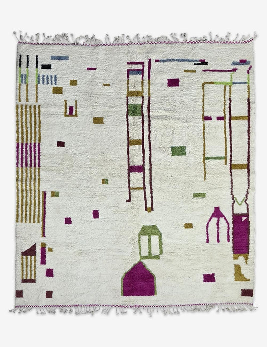 Ivory Custom Boujad Rug – Handmade Abstract Moroccan Wool Rug