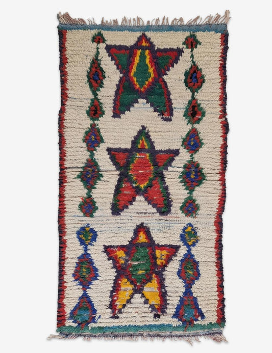 Vintage Colorful Star Motif Azilal Rug 5.6 x 2.89 ft / 170 x 88 cm