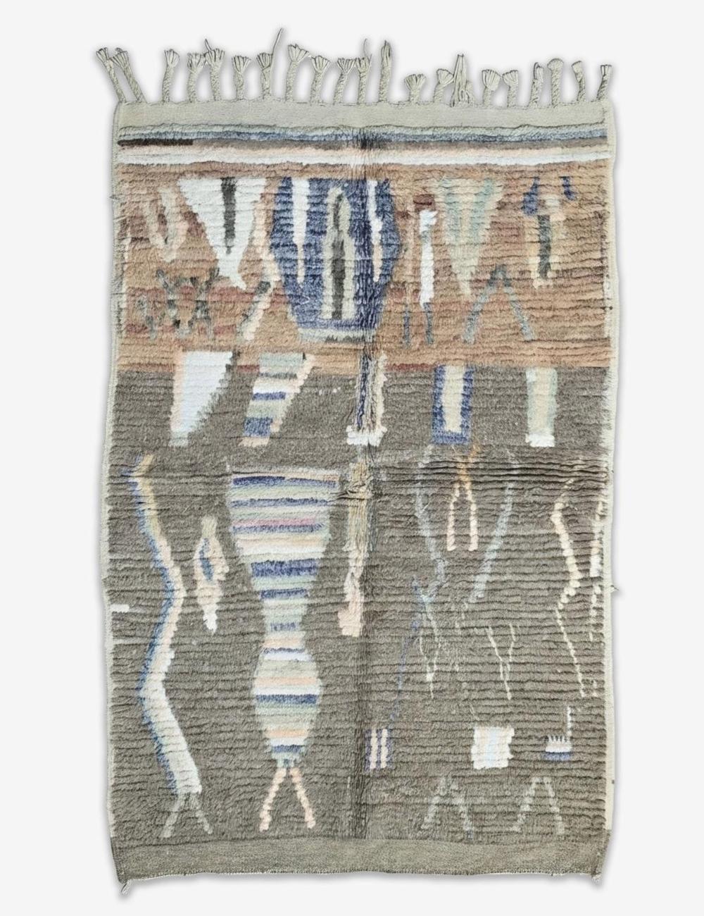 Modern Boujad Wool Rug Two-Tone Abstract Figures 5.7 x 3.81 ft / 175 x 116 cm
