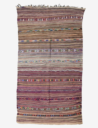 Multicolored Striped Tribal Motif Flatwoven Wool Rug 10.3 x 5.25 ft / 315 x 160 cm