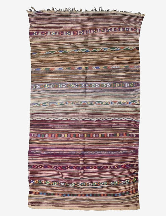 Multicolored Striped Tribal Motif Flatwoven Wool Rug 10.3 x 5.25 ft / 315 x 160 cm
