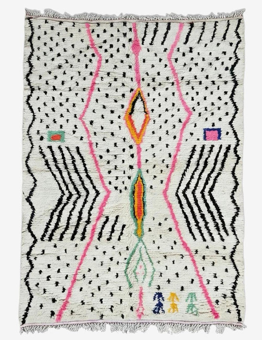 White and Pink Azilal Wool Rug 9.1 x 6.23 ft / 278 x 190 cm