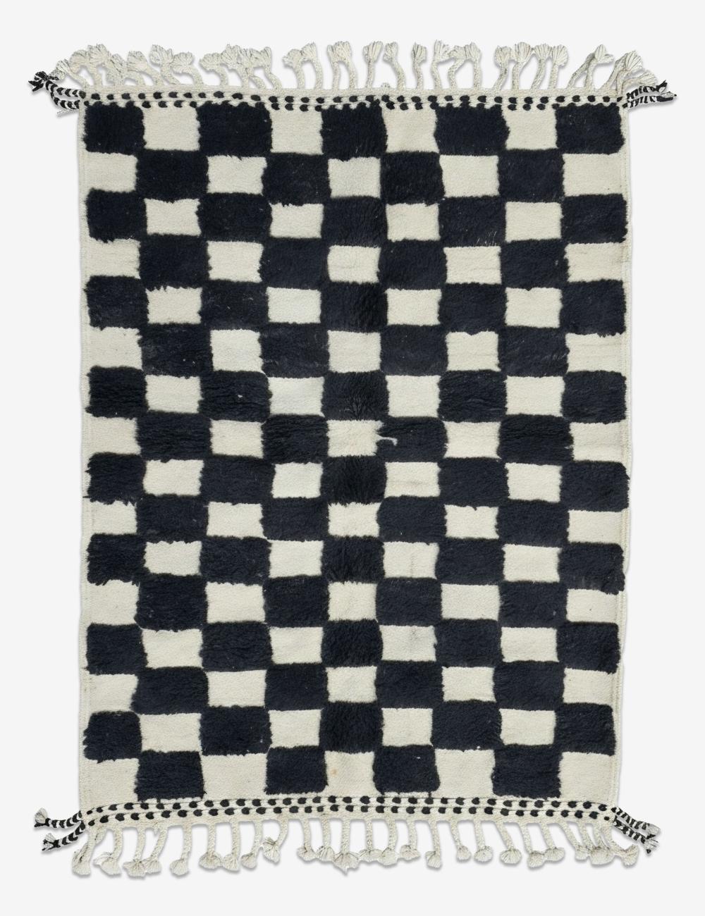 Black and White Checkerboard Wool Rug 4.9 x 3.67 ft / 149 x 112 cm