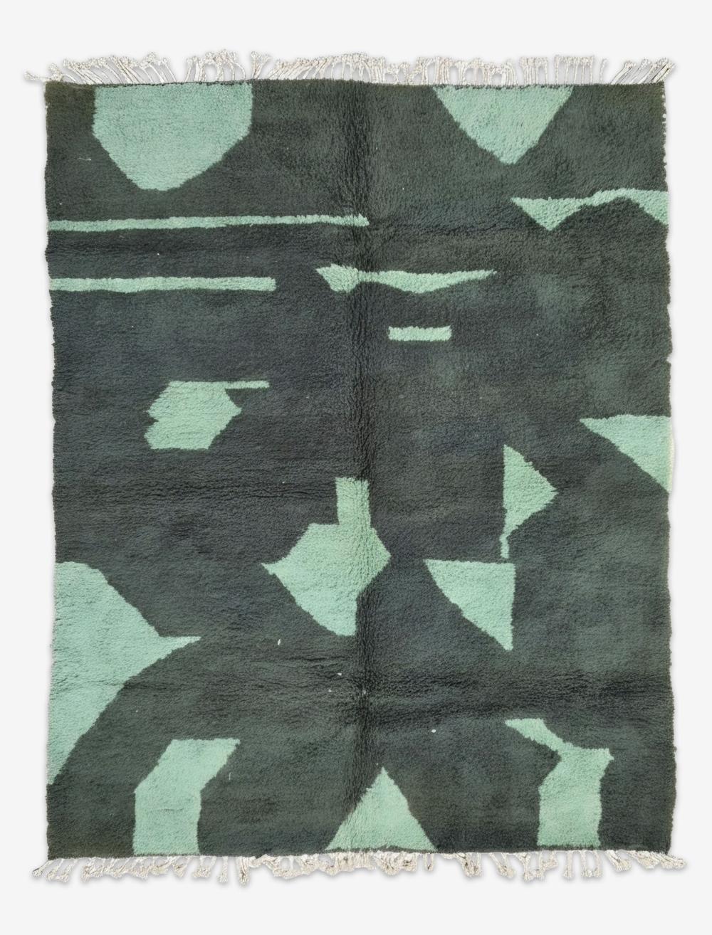 Handwoven Boujad Wool Rug Green Camouflage Abstract 9.8 x 8.07 ft / 300 x 246 cm