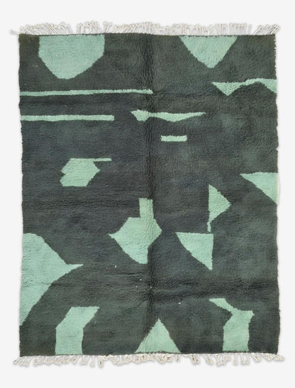 Handwoven Boujad Wool Rug Green Camouflage Abstract 9.8 x 8.07 ft / 300 x 246 cm