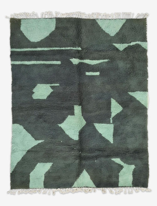 Handwoven Boujad Wool Rug Green Camouflage Abstract 9.8 x 8.07 ft / 300 x 246 cm