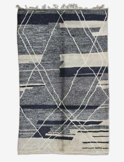 Luxurious Beni M'Rirt Wool Rug Charcoal Diamond Lattice 7.8 x 4.4 ft / 238 x 134 cm