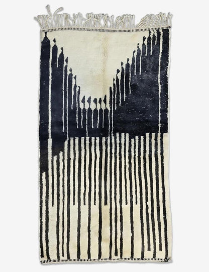 Handwoven Beni M'Rirt Wool Rug Black Silhouette 7.5 x 4.27 ft / 230 x 130 cm
