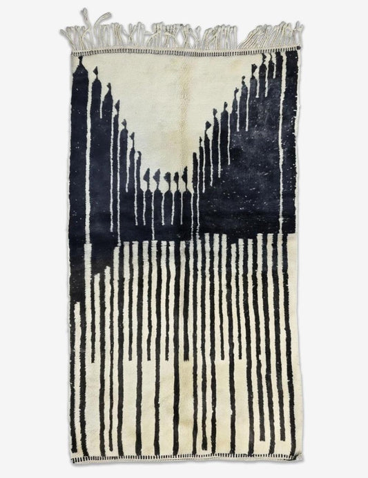 Handwoven Beni M'Rirt Wool Rug Black Silhouette 7.5 x 4.27 ft / 230 x 130 cm