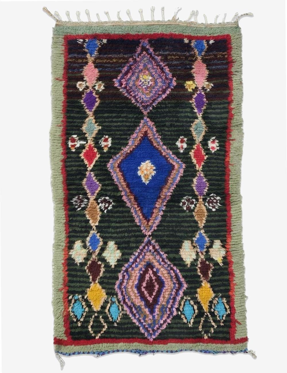 Colorful Diamond Boucherouite Rug 5.9 x 3.18 ft / 181 x 97 cm