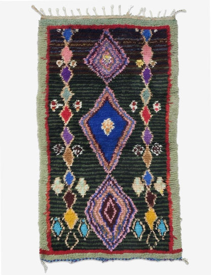 Colorful Diamond Boucherouite Rug 5.9 x 3.18 ft / 181 x 97 cm