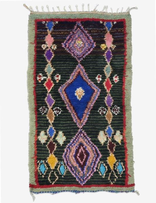 Colorful Diamond Boucherouite Rug 5.9 x 3.18 ft / 181 x 97 cm