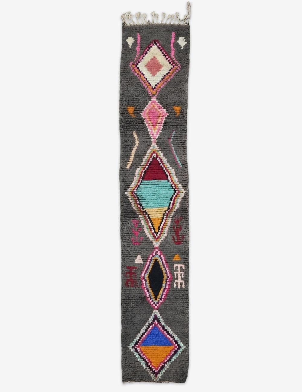 Charcoal Wool Moroccan Rug 11.8 x 2.1 ft / 361 x 64 cm