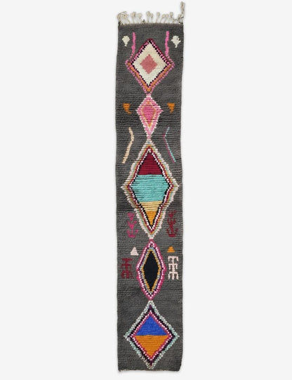 Charcoal Wool Moroccan Rug 11.8 x 2.1 ft / 361 x 64 cm